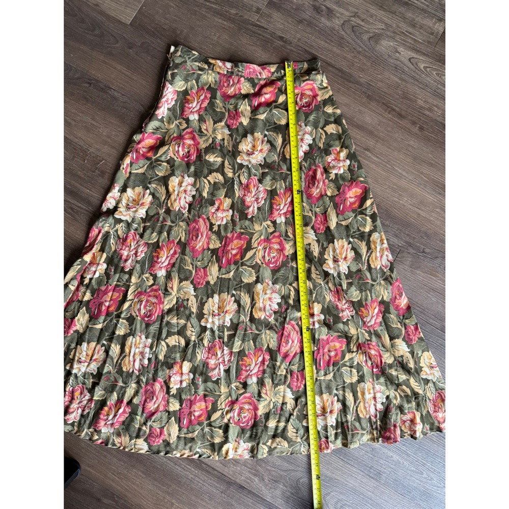 Ruff Hewn Vintage Floral Maxi Skirt Olive Green Rayon 90s Cottagecore Size 6 - Picture 4 of 9